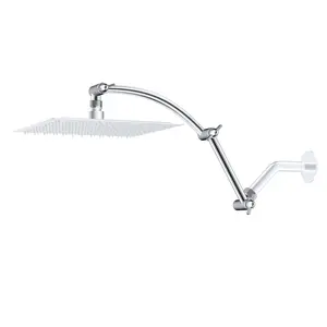 Hibbent All Metal 16'' Shower Head Extension Arm Solid Brass Flexible Height & Angle Adjustable Shower Arm Extender with Lock Joint, Universal Connection Stainless Steel Pipe Height Extending, Chrome（This product does not include a shower nozzle）