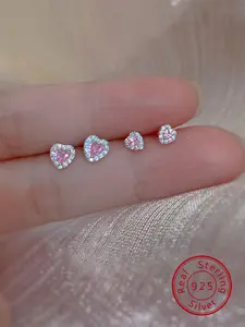 925 Sterling Silver Fashionable Heart Shaped Earrings, Elegant Jewelry for Women, Daily Clothing Decor, Trendy All-match Jewelry for Birthday Gift, Stud Earrings Jewelry