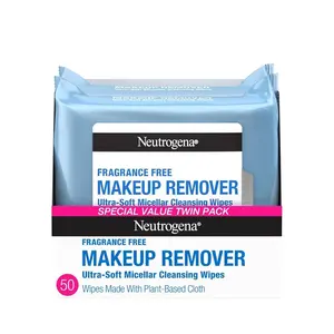 Neutrogena Fragrance-Free Makeup Remover Wipes, Daily Facial Cleanser Towelettes, Gently Removes Oil & Makeup, Alcohol-Free Makeup Wipes, 50 Count (2 Packs of 25)