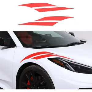Front Headlight Decals Compatible with Chevrolet Corvette C8 2020-2025, Headlight Fender Stripes Sticker, Car Front Headlamp Decals Sticker Accessories, 2PCS (Red)