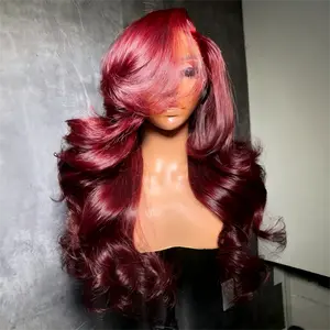 Bling Hair Burgundy 99j Red 13x6 13x4 Body Wave Transparent Hd Lace Front Wigs Human Hair 99j Burgundy Red Wig for Women with Baby Hair 180 Density