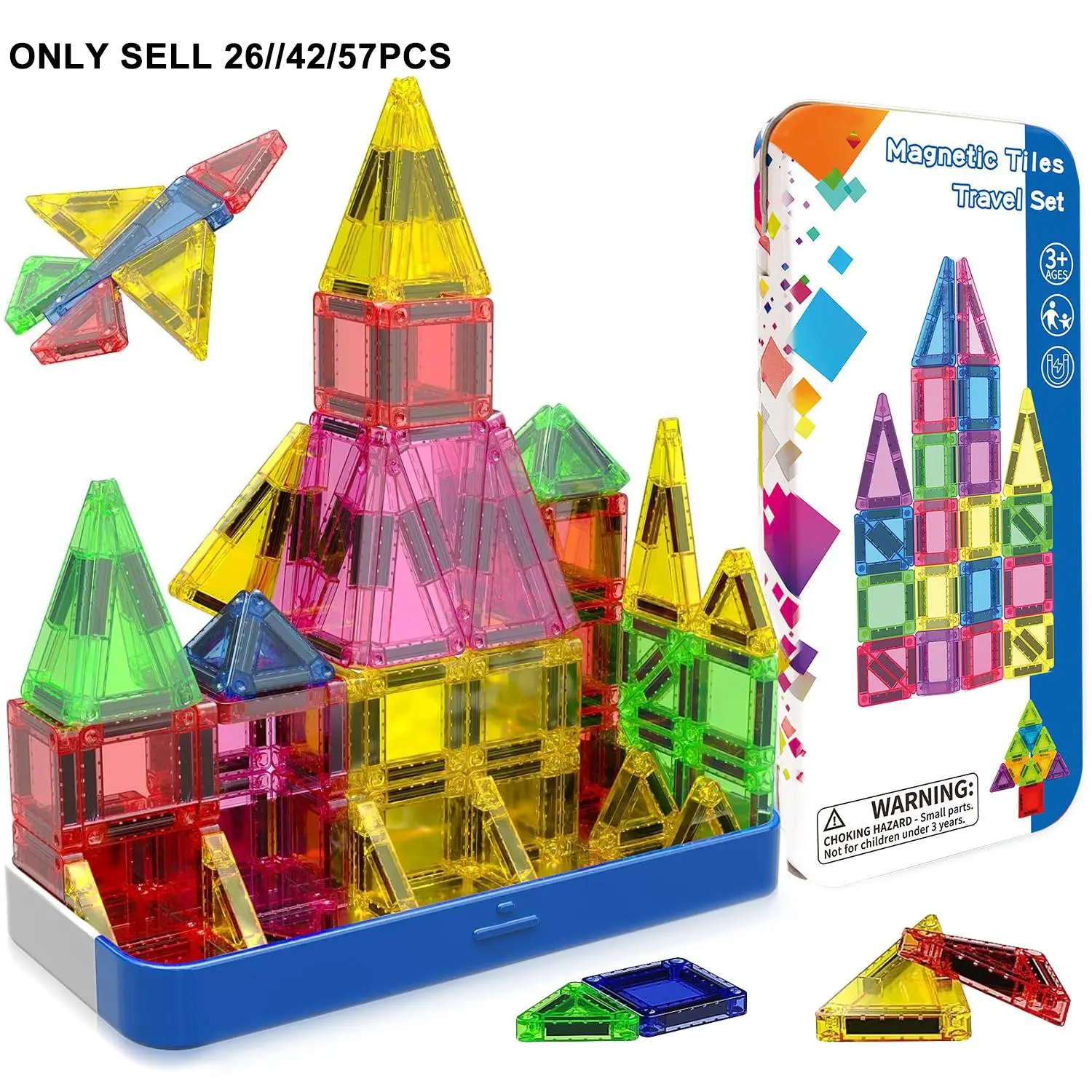 26/42/57pcs Mini Magnetic Building Blocks Set, Building Tiles Construction Kit with Storage Box, Travel-Friendly, Birthday Gift for Boys and Girls