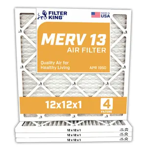 Filter King 12x12x1 Air Filter | 4-PACK | MERV 13 HVAC Pleated A/C Furnace Filters | MADE IN USA | Actual Size: 11.5 x 11.5 x .75"