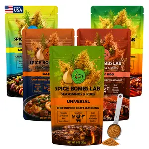 Spice Bombs Lab Seasoning & Rubs Gift Set – 5 Chef-Crafted Spice Blends with Measuring Spoon for Meat, Chicken, Seafood, Vegetables & Grilling