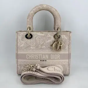 Pre-owned Dior leather Crossbody Bags Christian Canvas Toile De Jouy Reverse Embroidered Medium Lady