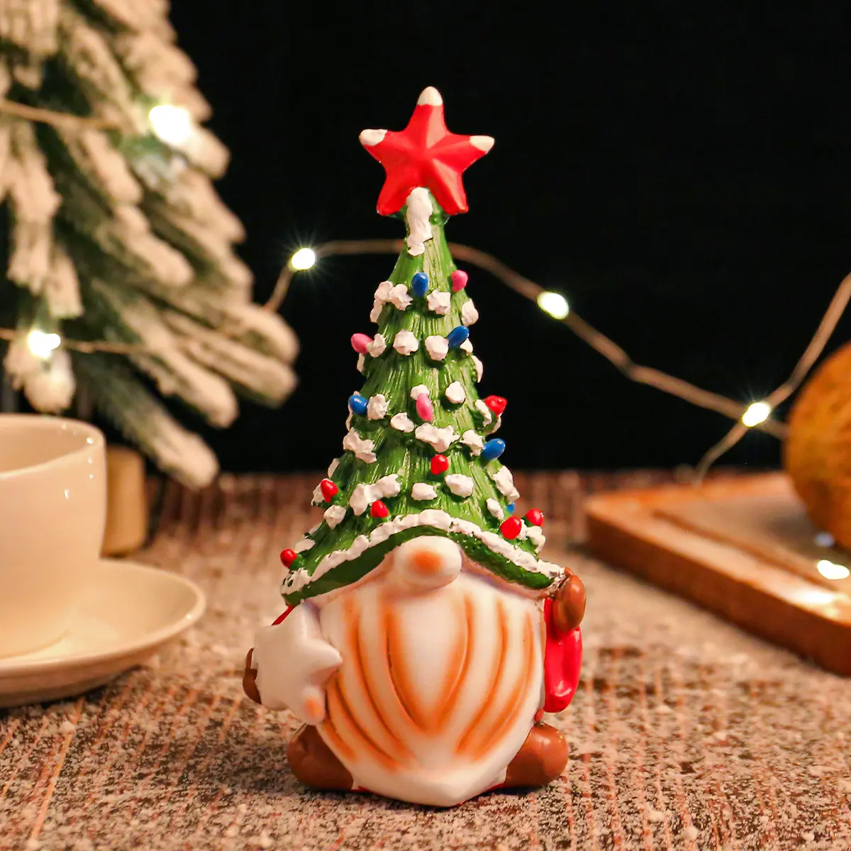 Christmas Gnome Figurine 6.3 Inch Resin Statue with Tree Hat, Holiday Winter Indoor Home Table Decor, Christmas Gnome Decoration for Mantle Fireplace Shelf