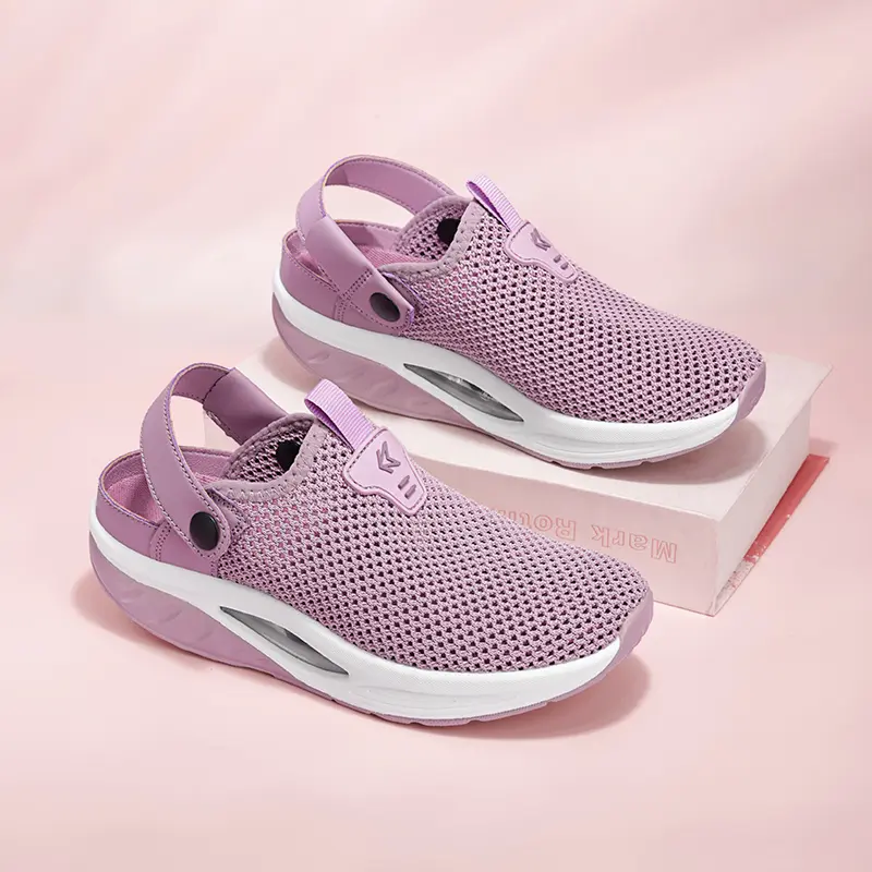 Women’s breathable mesh slip-on walking shoes with air cushion sole | Lightweight casual sneakers with adjustable heel strap | Comfortable shoes for travel, work & daily walking