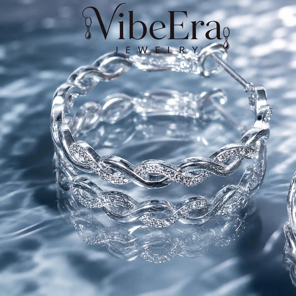 30mm Silver Plated Hoop Earrings for Women, Twisted Openwork Hoops with 5A Cubic Zirconia, Lightweight Sparkly Earrings