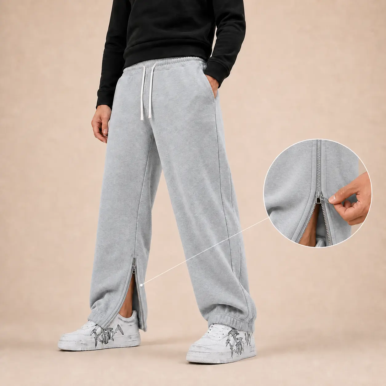 COOLGYM 2-in-1 Baggy Sweatpants for Men, Convertible Wide Leg to Jogger with Ankle Zippers, Lightweight Relaxed Fit Gym-to-Street Pants, Deep Pockets, Wrinkle-Resistant Y2K Streetwear