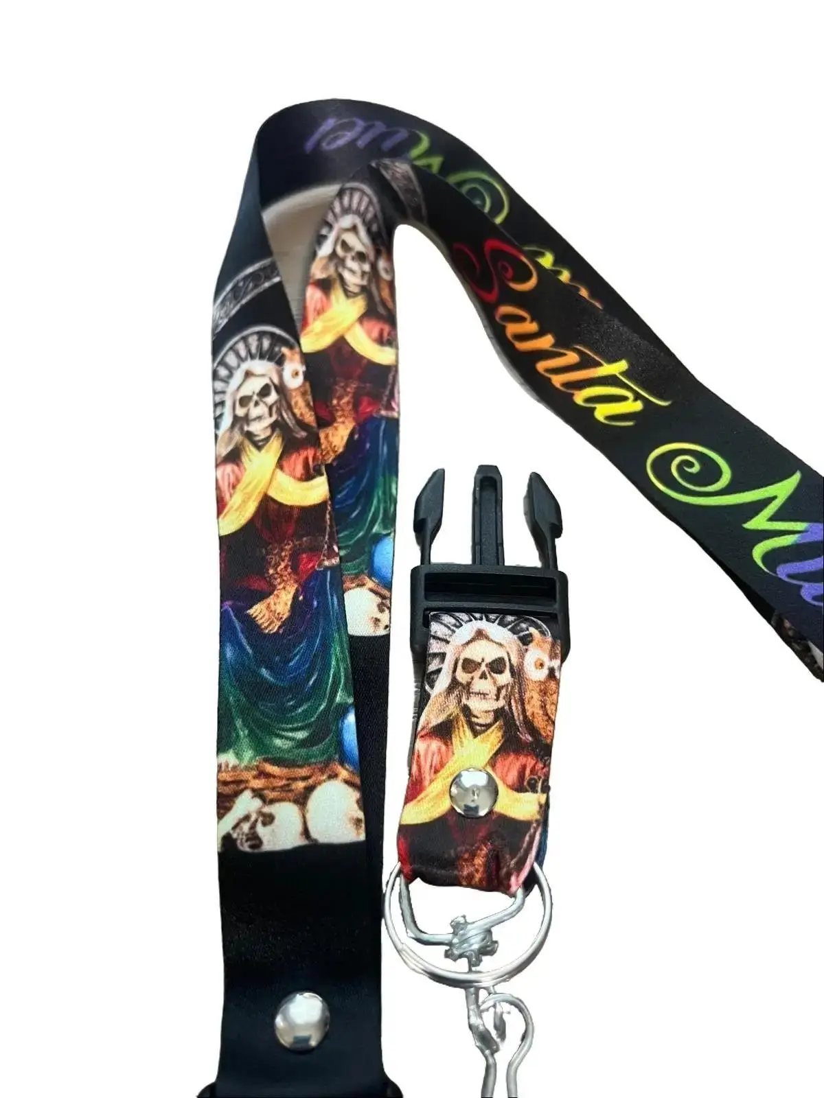 Black Santa Muerte Keychain Lanyard Llavero de la Santa Muerte Negro ...