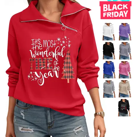 FISOEW Women's Soft Thick Longsleeves Turtleneck Zipper Pullover Sweatshirt - Spandex Blend Loose Fit Hoodie, Clean Casual Lady Top, Cozy Mockneck Christmas Sweatshirts for Women (Do Not Dry Clean)