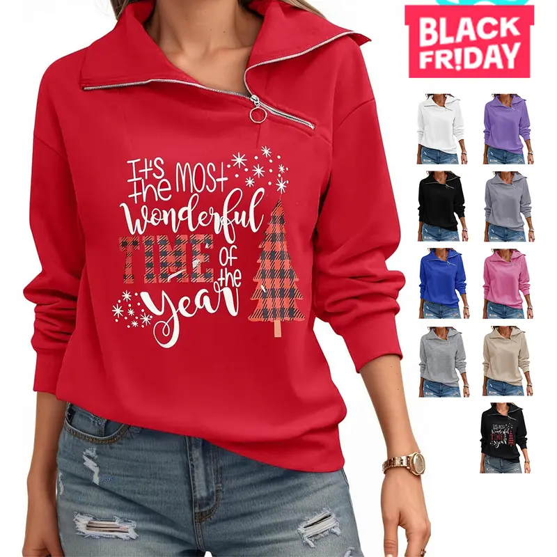 FISOEW Women's Soft Thick Longsleeves Turtleneck Zipper Pullover Sweatshirt - Spandex Blend Loose Fit Hoodie, Clean Casual Lady Top, Cozy Mockneck Christmas Sweatshirts for Women (Do Not Dry Clean)