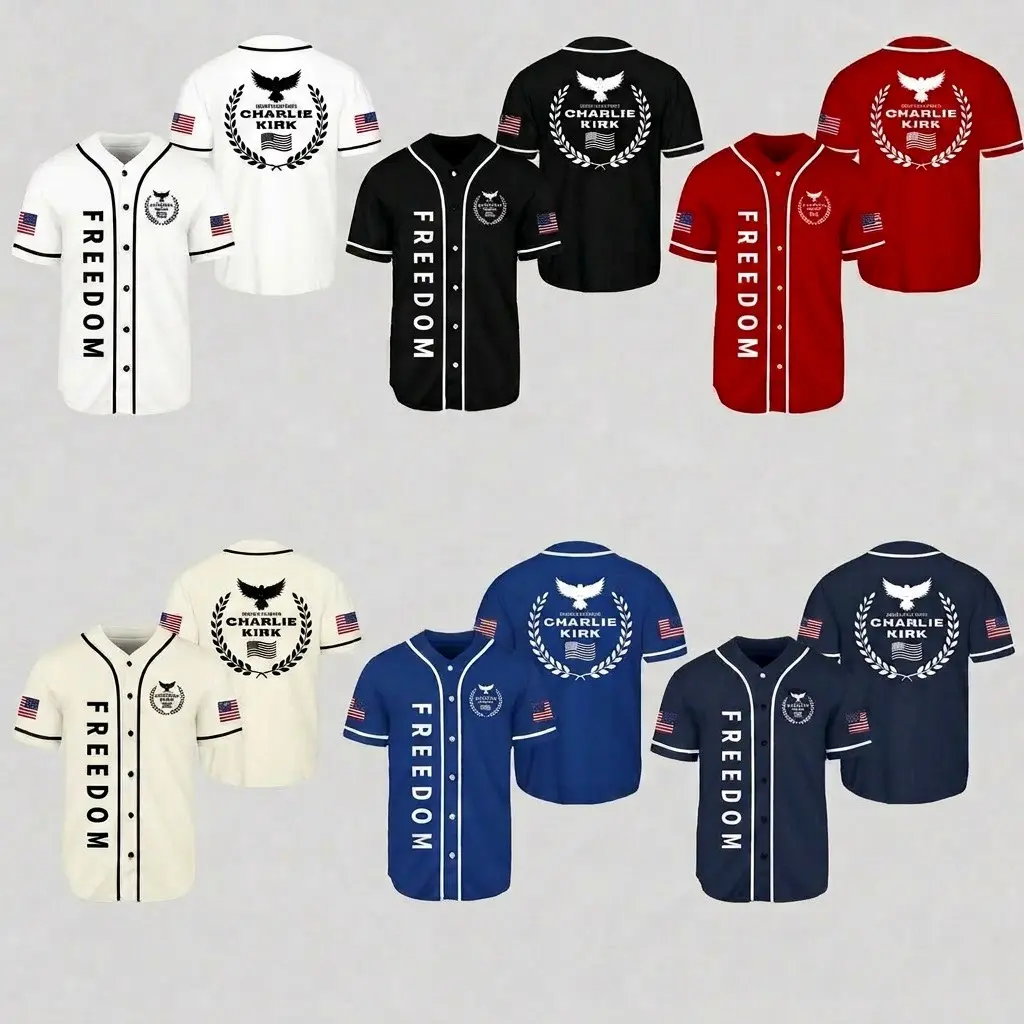 Freedom Baseball Jersey, Black and White Kirk Memorial Unisex Jersey, Patriotic Button Up Shirt
