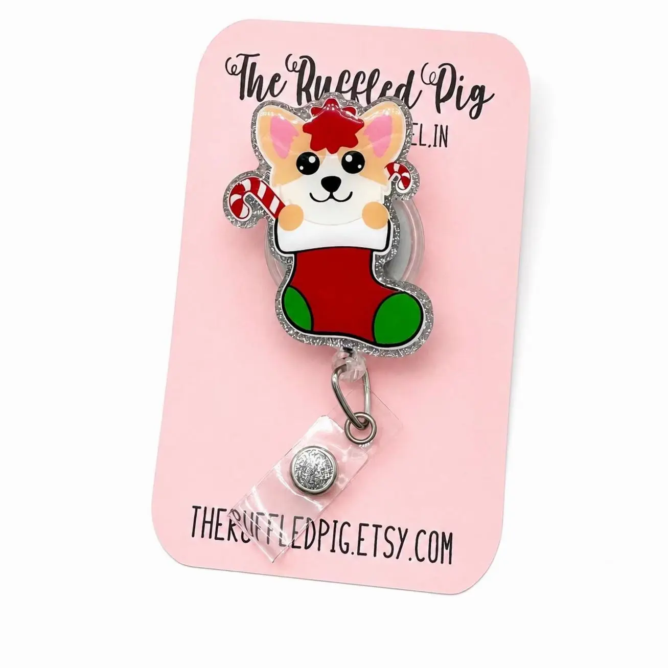 Corgi Christmas Badge Reel: Lanyard, clip, carabiner, teacher lanyard, vet tech gift, gifts for dog lovers, RN nurses gifts, veterinarian