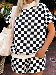 Trendy Polka Dot Mock Neck 2-Piece Short Set w/ Colorblock Trim  Comfy Chic Summer Lounge Wear! Ribbed Top & Elastic Waist. #SummerOOTD2026 #MatchingSet #PolkaDot #TikTokShopFinds #FitCheck