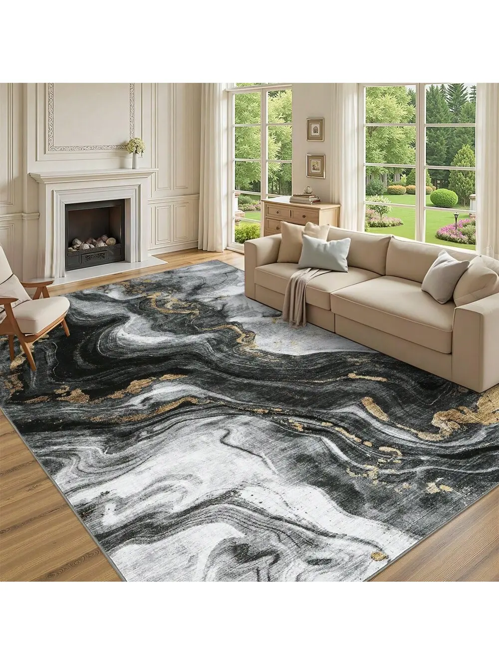 Modern Abstract Art Area Rug - Polyester Fiber, Machine-Washable, Non-Slip Low-Pile, Bold Bright Art-Inspired Artwork Stain-Resistant Soft Accent Carpet for Bedroom, Living Room Indoor Use, Abstract Area Rugs, Art-Inspired Area Rugs