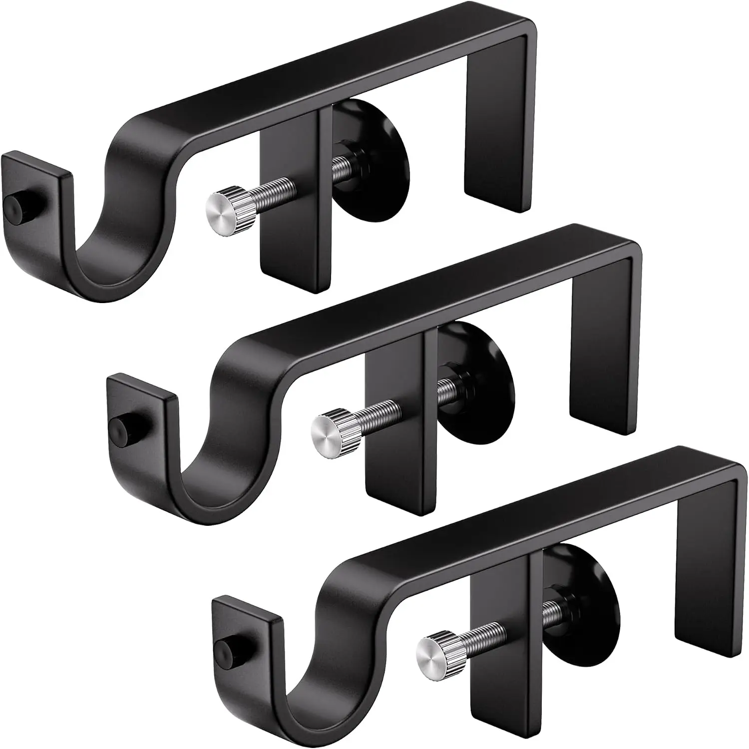No Rod Brackets for Blinds, Over Blind Rod Holders, Renter Friendly Window Rod Brackets for Outside Mounted Blinds, Fit, Set of 3, Black