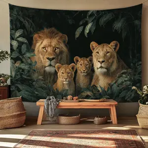 1pc Christmas tapestry Majestic Lion Family Tapestry Wall Hanging Art Home Decor Wildlife Nature Photography Perfect for Living Room Bedroom Office Decorative Fabric Wall Art Piece large wall hanging canvas banner tapestry nature office wall tapestry