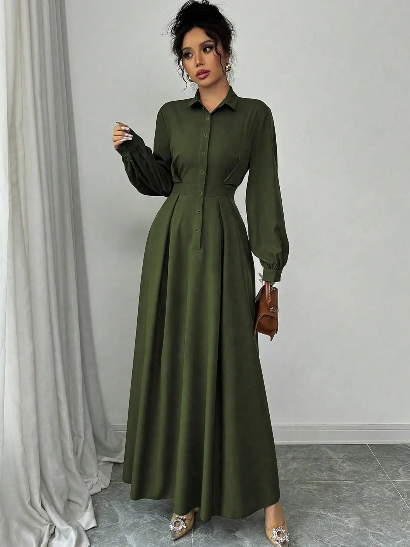 a line professional dress Satin V-Neck Tea Length A-Line Dress