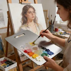 Large Stainless Steel Oil Painting Board, Artistic Mixing Palette Tray, Easy to Clean, Durable and Portable, Ultra-Large Storage Space