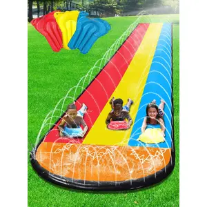 Premium Triple Water Slide with 3 Bodyboards, 20Ft Heavy Duty Slip Splash and Slides-Advanced 3-Way Sprinkler System, Splash Pad Mat Backyard Summer Outdoor Water Toys n Long Slides for Kids
