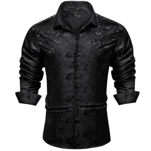 Men’s dress shirts, long sleeves, silk polyester blend, luxury tuxedo style, turn-down collar, paisley pattern, men’s clothing