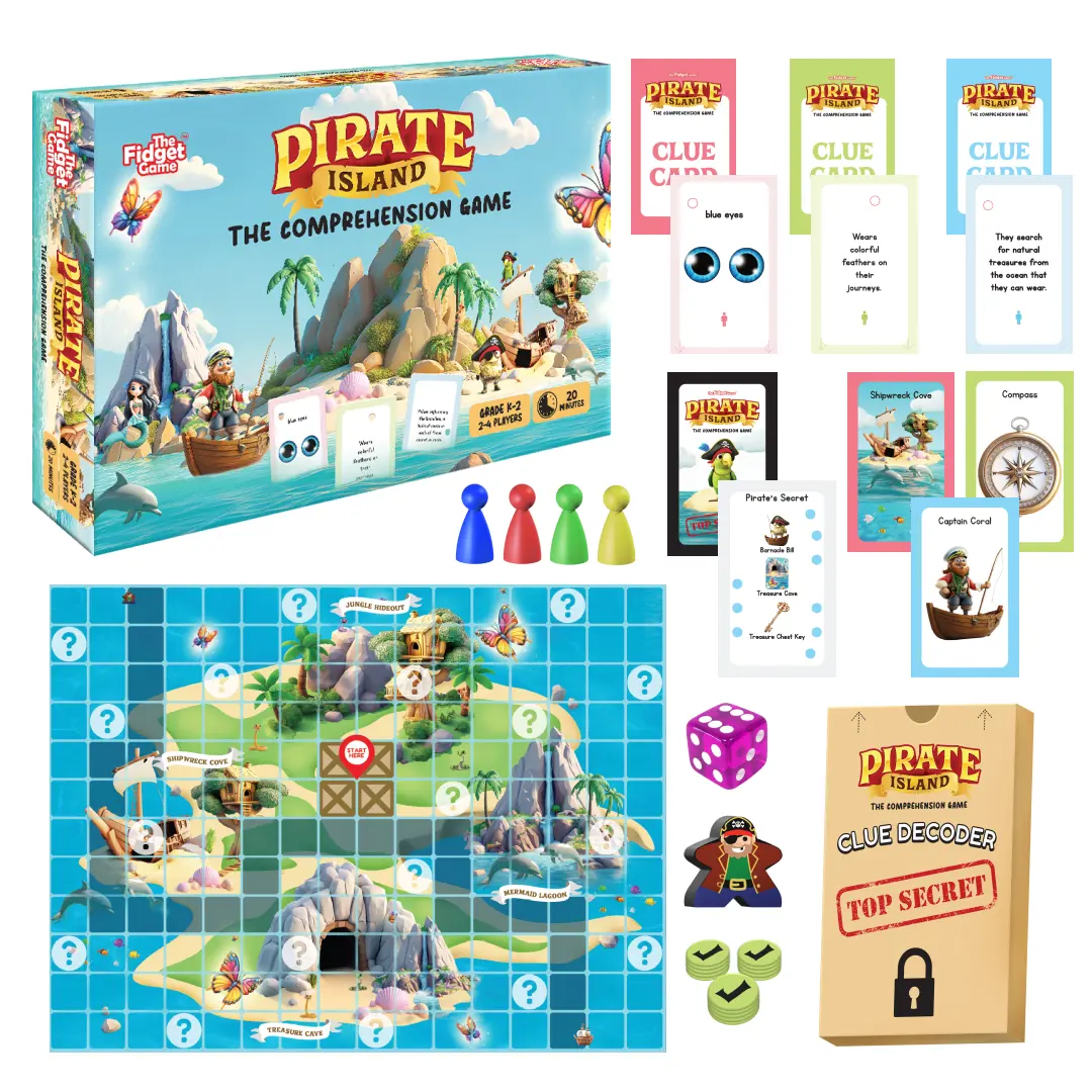 Pirate Island - Reading Comprehension Game for Kids, Grades K-2, Ages 5-8, Story Elements Board Game, Build Inference, Sequencing & Critical Thinking Skills, 2-4 Players