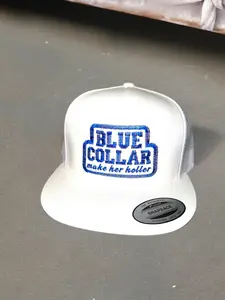 Funny Comedy Graphic Snapback Cap, Adjustable Embroidered Logo Blue Collar Trucker Hat - "Make Her Holler" Design