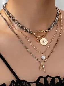 Fashion Exaggerated Eye Pendant Necklace, Multi-Layer Chain Jewelry, Bohemian Style, Suitable for Women and Girls, Graduation Gift