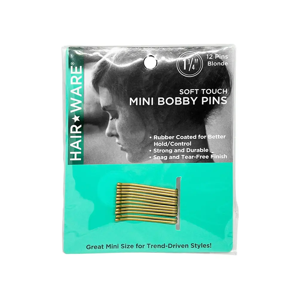 Blonde Rubberized Mini Bobby Pins, 12-Count No-Snag Styling Hair Tools, 1.25" Hair Accessories with Non-Slip Grip, 12-Count Pack