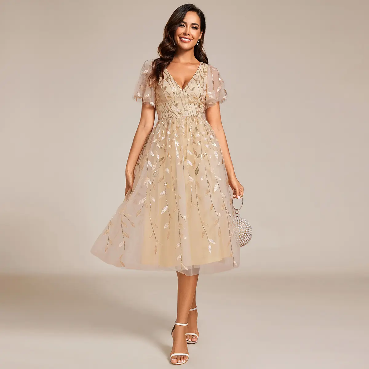Ever-Pretty 2026 Spring dress,Short Sleeves Leaf Sequin A-Line Midi Formal Wedding Guest Dress,party dress 02230 - TikTok Shop Ever-Pretty 2026 Spring dress,Short Sleeves Leaf Sequin A-Line Midi Formal Wedding Guest Dress,party dress 02230 - TikTok Shop
