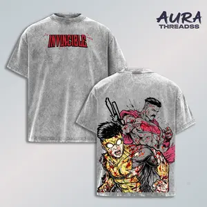 Invincible Omni Man Vs Mark Grayson Brutal Fight Game | Vintage Washed Graphic Tee | Oversized Heavyweight Game Shirt | Large Back Graphic Streetwear | High-Quality Cotton Fabric | Unisex | Game Merch | Gift For Gamers | Year-Round Casual Wear