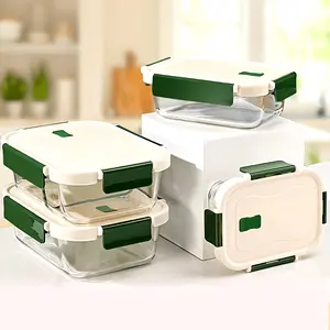 1pc High borosilicate glass lunch box with lid/household fresh-keeping bowl/student lunch box/office lunch box, 6 styles, 3 sizes, can be heated, refrigerated, thick and durable, multi partition design, flexible snap button, durable and long-lasting