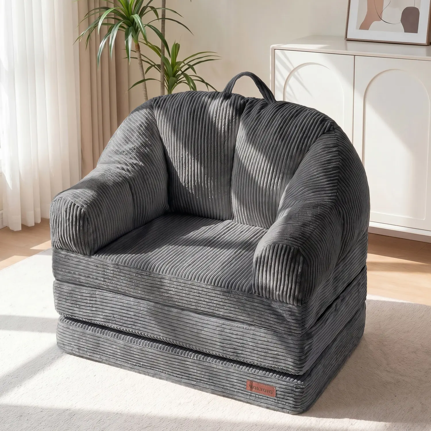 MAXYOYO Boneless Convertible Floor Sofa Bed – 2-in-1 Foldable Bean Bag Chair and Floor Mattress, Comfortable Lounger with Backrest & Carry Handle, No Assembly Required, Perfect for Bedrooms, Dorms and Apartments