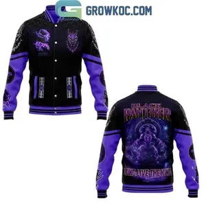 Black Panther Inspired Varsity Baseball Jacket, Royal Purple Graphic, Bold Superhero Streetwear, Wakanda Forever Fan Outerwear, Movie Merch