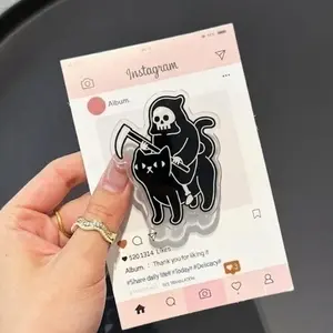 Death Rides A Cat MagSafe Phone Grip, Horror Aesthetic Magnetic Phone Holder, Kawaii Scary Fan Gift , Kindle Accessories sticky Baby mount Library Card Flower-Shaped Multi-Functional Stand Universal Car Double-Sided Octo Adjustable Portable Monitor