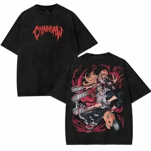 Power & Denji Chainsaw Man Washed Tee – Heavy Cotton Oversized Anime Manga T-Shirt, Double Side Printed Retro Streetwear Graphic Top, Devil Hunter Style, Japanese Otaku Merch streetwear t-shirt clothes         9KU YST