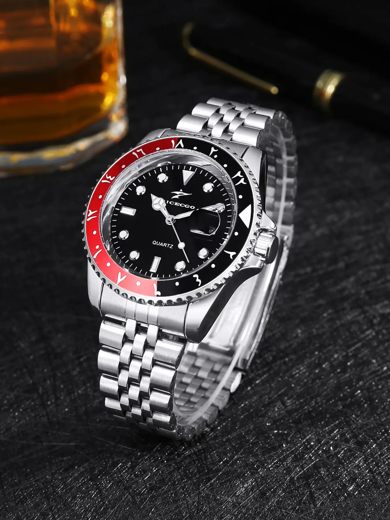 RICECGO Men's Business Fashion Watch, stainless steel, luminous hour markers, suitable for both business commutes and casual sports, Luminous Quartz Watch