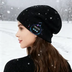 BT Earphone Music Hat, Winter Wireless Headphone Cap, Headset Mic, Outdoor Cycling Hiking Knitted Hat, Multifunctional Skull Caps, Sporty Design