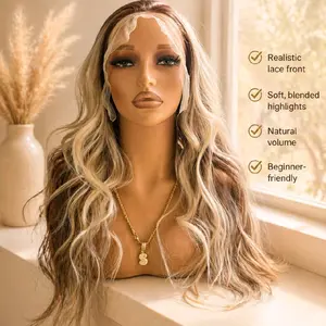 Watered Souls C1318609K Lynn 14"-22"layers cool blonde/low lights.  13x6 free part, 350⁰ heat tolerance, 120 density, 3 combs, 2 straps, 1 adjustable strap, 21.5"-23.5" cap size. free cap and gift with purchase. please mail back gifts for full refunds. 1m