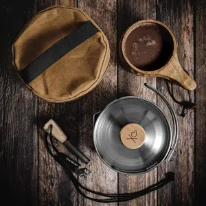 Survival Kettle Camp Kettle - Camping Cookware, Tea Kettle - 37fl oz Camping Pot for Boiling Water - Bushcraft Cooking Gear, Campfire Kettle with Locking Lid & Steam Vents, Canvas Bag