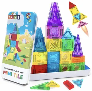 Mini Magnetic Tile Toys with Iron Box, Easy-To-Carry Magnetic Building Block Set, Safe for Kids，Perfect Holiday and Birthday Gift ，Montessori Airplane & Road Trip Toys
