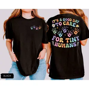 Daycare Teacher T-shirt: 100% Pure Cotton Bella Canvas - Caring for Tiny Humans