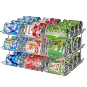 Stackable 3-Tier Can Organizer for Pantry & Fridge – Clear Auto-Rolling Rack Holds 36 Cans | Space-Saving Storage for Soda & Canned Food (3 Interlocking Sets)
