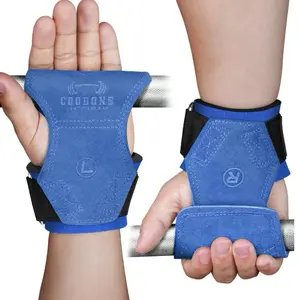 COOBONS BLUE Lifting Wrist Straps for Weightlifting Double Layer Leather Wrist Wraps for Deadlifts Heavy Powerlifting Adjustable Wrist Hooks for Strength Training Gym Workouts Men Women Blue