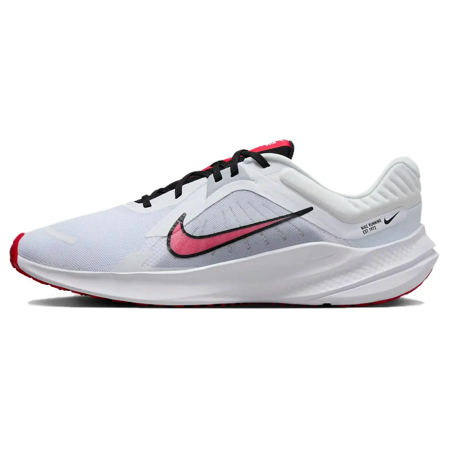Nike Quest 5 White Light Smoke Grey Black Fire Red Comfort Lightweight Low Top Commuter Running Shoes Men's DD0204-104