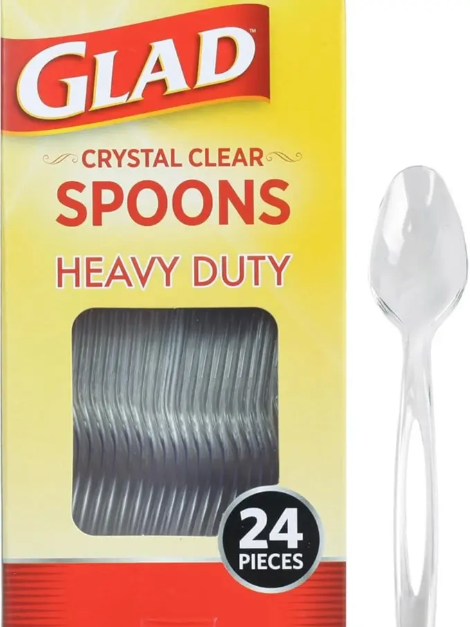 Glad Clear Plastic Spoons, Sturdy Disposable Plastic Cutlery for Parties, Events, Outdoor Meals, and Everyday Use, Clear Neutral Design Fits Any Table Setting, 24 Count