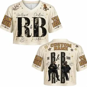 Fashion Unisex R&B Tour Inspired Crop Jersey, Mixed Mesh Football Shirt, Hip Hop Concert Outfit, Music Fan Merch Gift for Men and Women