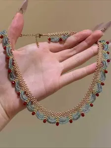 French Vintage Handmade Beaded Fringe Necklace, Court Style Elegant Women's Party Holiday Ethnic Wind Necklace, Unique Fashion Accessory