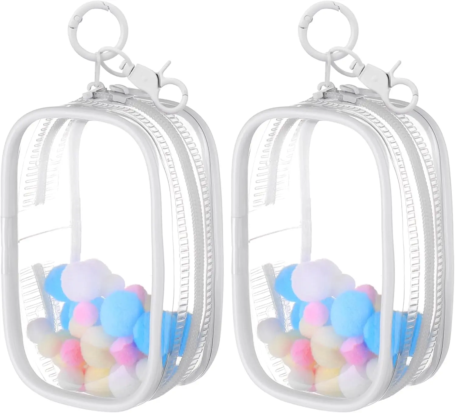 2 Pack Clear Figure Display Bag with Keychain, 3.5 Inch Mini Figure Storage Case for Blind Box Toys and Small Collectibles